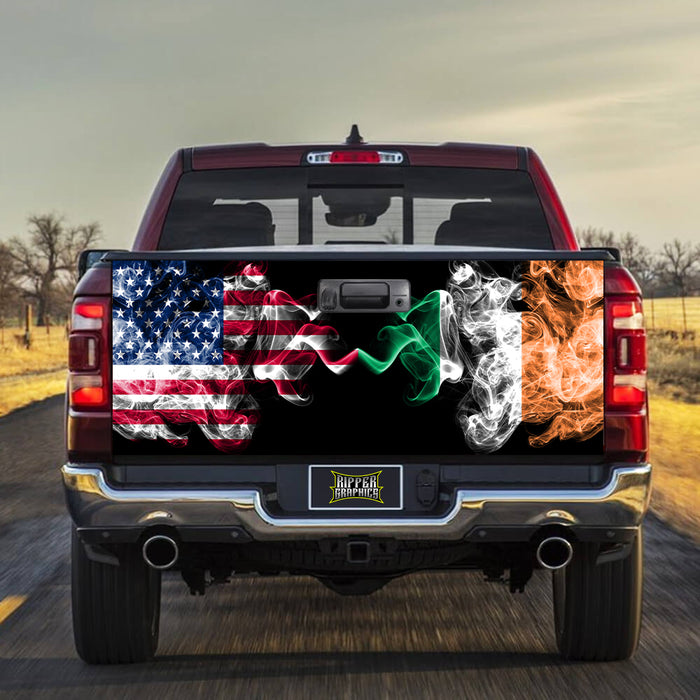 Smoking American Irish Flag Tailgate Wrap Vinyl Graphic Decal Sticker