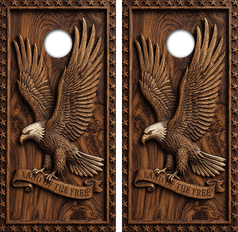 Wood Carved Eagle Cornhole Design