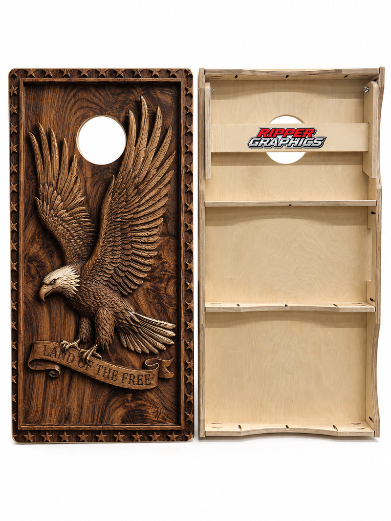Wood Carved Eagle Cornhole Design