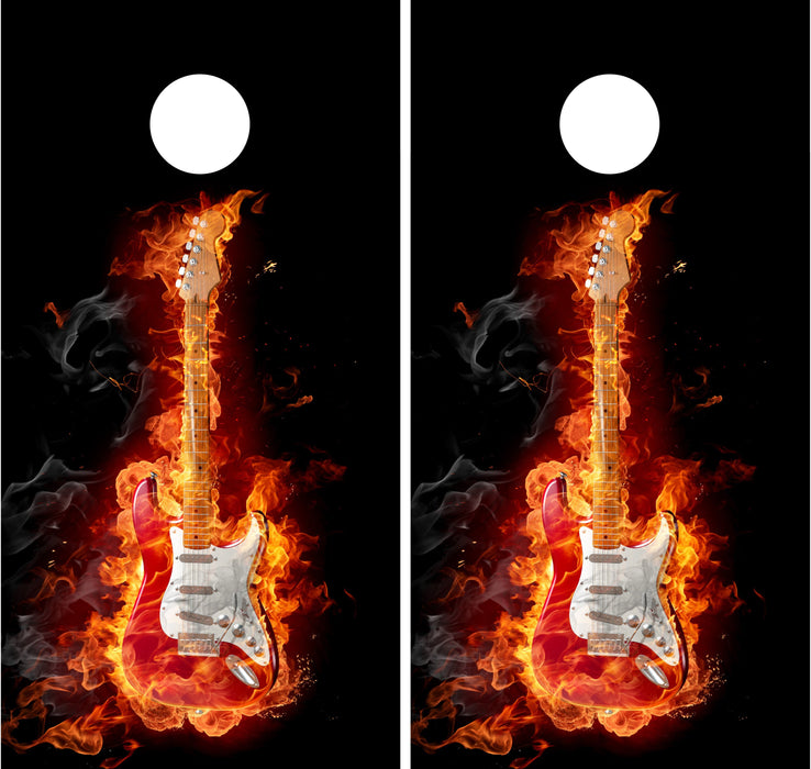 Flaming Guitar Cornhole Wood Board Skin Wraps FREE LAMINATE