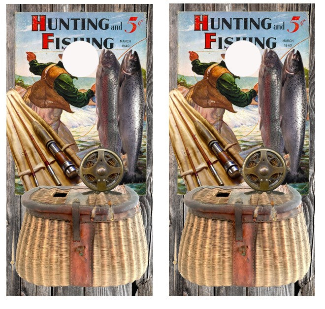 Fly Fishing Themed Cornhole Wrap Decal with Free Laminate Included