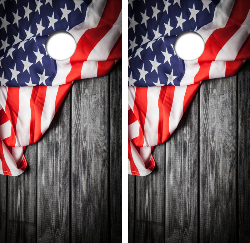 American Flag Black Barnwood Cornhole Design