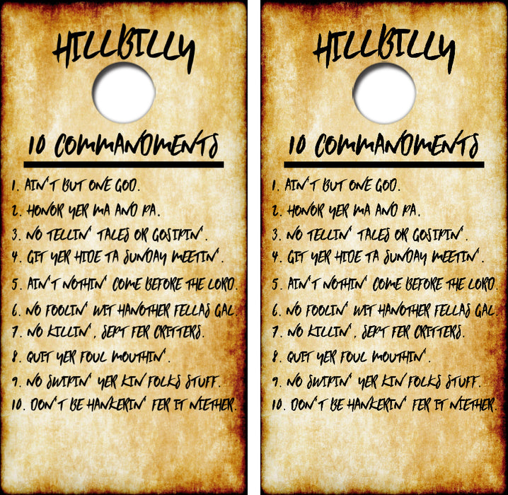 Hillbilly 10 Commandments Cornhole Wrap Decal with Free Laminate Included