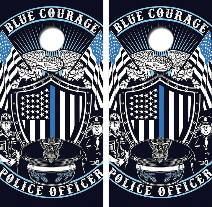 Blue Courage Police Officer Cornhole Wrap Decal with Free Laminate Included