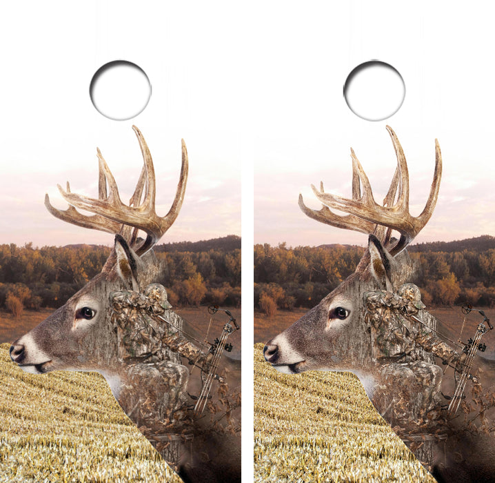 Whitetail Deer Buck Bow Hunter Cornhole Wrap Decal with Free Laminate Included