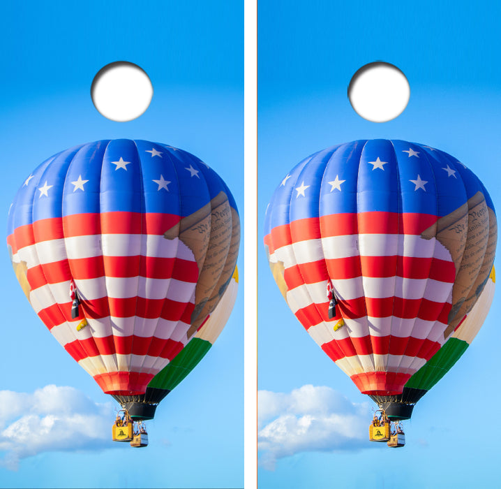American Flag Hot Air Balloon Cornhole Wrap Decal with Free Laminate Included