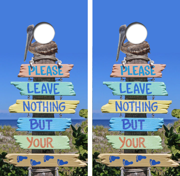 Leave Nothing But Footprints Cornhole Wrap Decal with Free Laminate Included