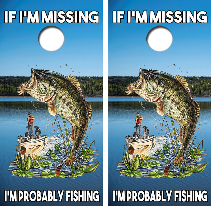 If I'm Missing I'm Probably Fishing Cornhole Wrap Decal with Free Laminate Included