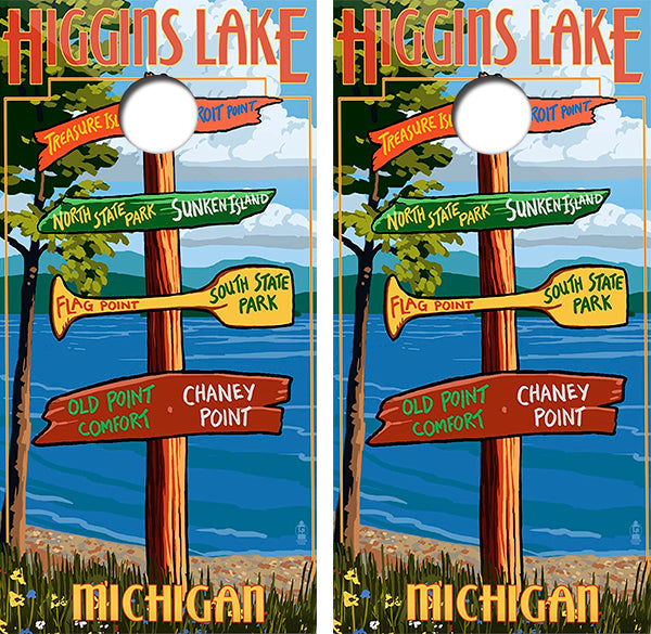 Higgins Lake Michigan Cornhole Wood Board Skin Wraps FREE LAMINATE
