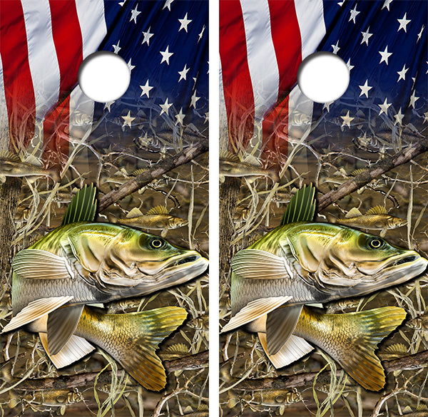 Walleye American Flag Cornhole Design