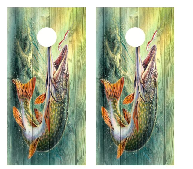 Northern Pike/Musky Barnwood Cornhole Wood Board Skin Wrap