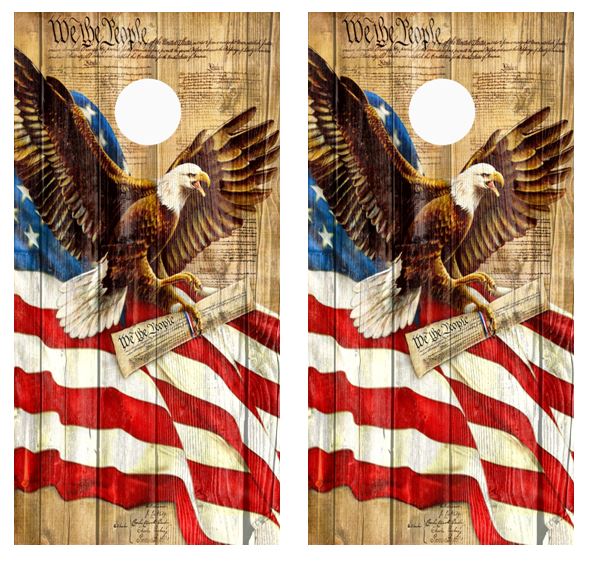 Patriotic Flag / Eagle We The People Barnwood Cornhole Wood Board Skin Wrap