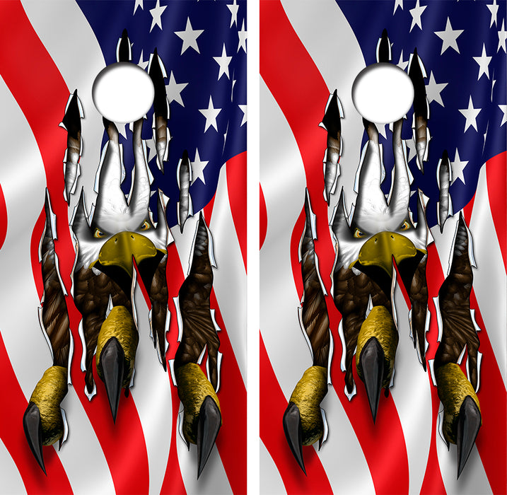 American Flag/ Bald Eagle Cornhole Wood Board Skin Wraps FREE LAMINATE