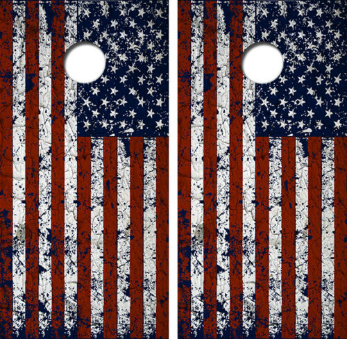 Distressed American Flag Cornhole Wood Board Skin Wraps FREE LAMINAT