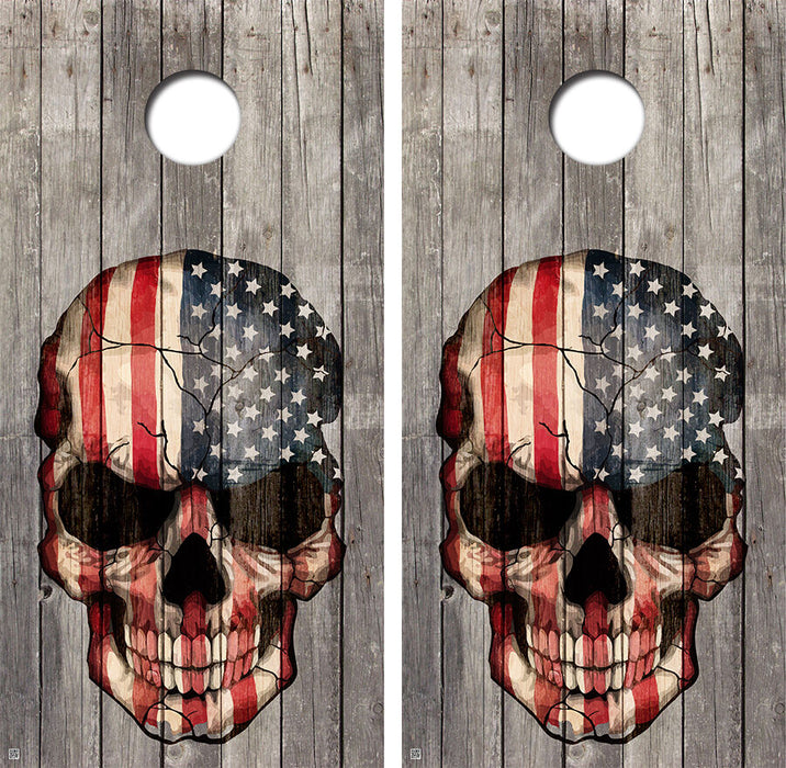 Skull American Flag Cornhole Wood Board Skin Wrap