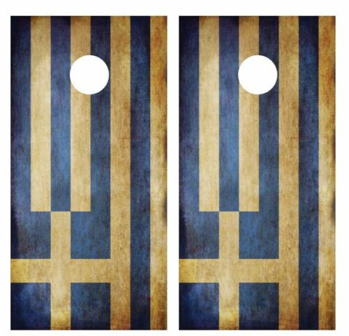 Grunge Greek Flag Cornhole Wood Board Skin Wrap