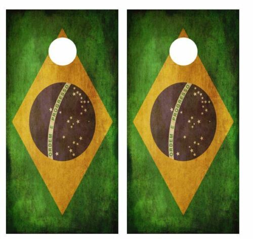 Grunge Brazilian Flag Cornhole Design