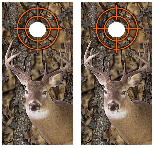 White Tail Buck Camo Cornhole Design