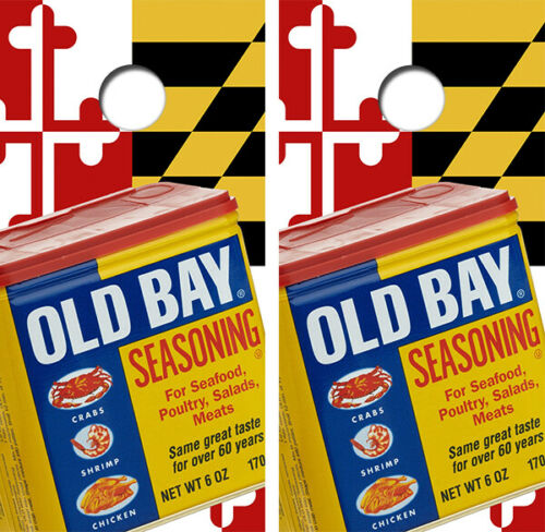 Maryland Themed Old Bay Cornhole Wood Board Skin Wrap