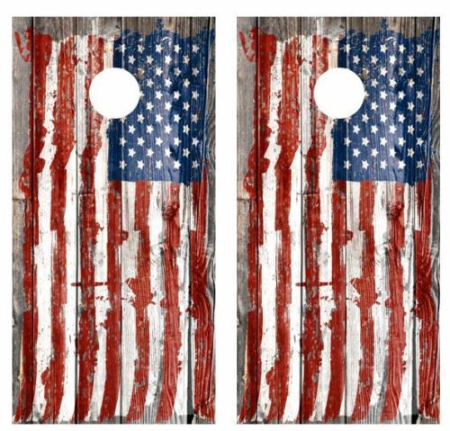 Tattered Painted Flag Barnwood Cornhole Wood Board Skin Wrap