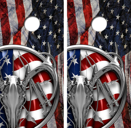 American Deer Hunt Flag Cornhole Design