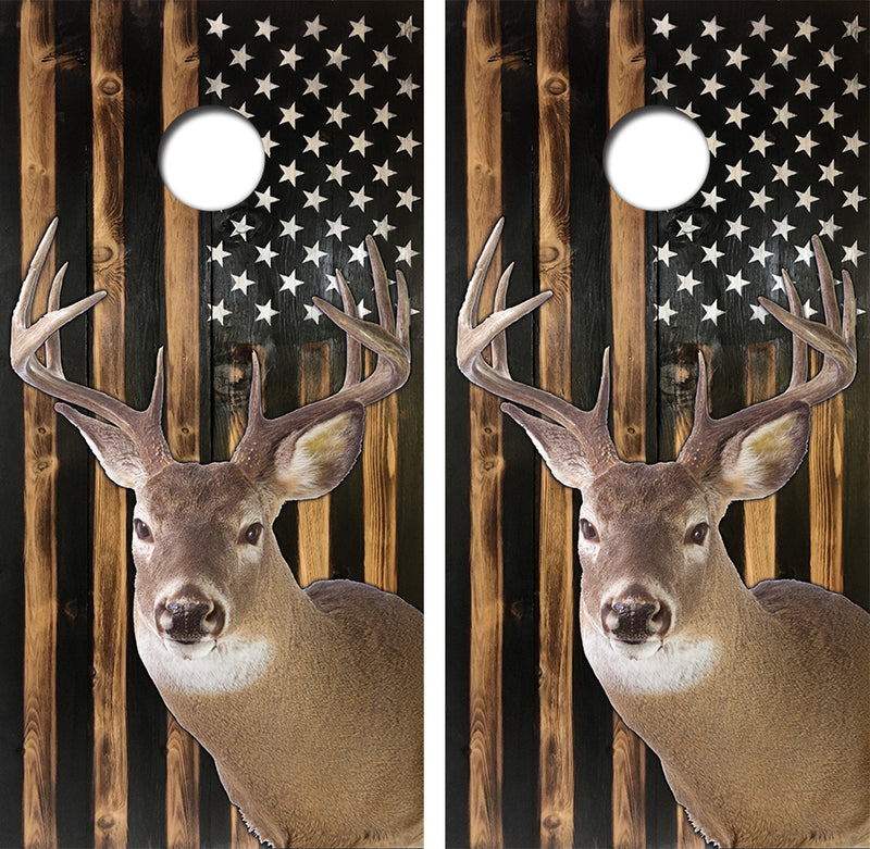 Buck Wood American Flag Cornhole Design