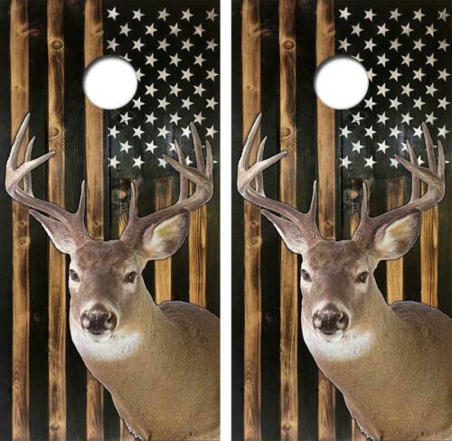 White Tail Deer Rustic American Flag Cornhole Design