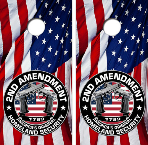 American Flag 2nd Amendment Cornhole Wood Board Skin Wrap