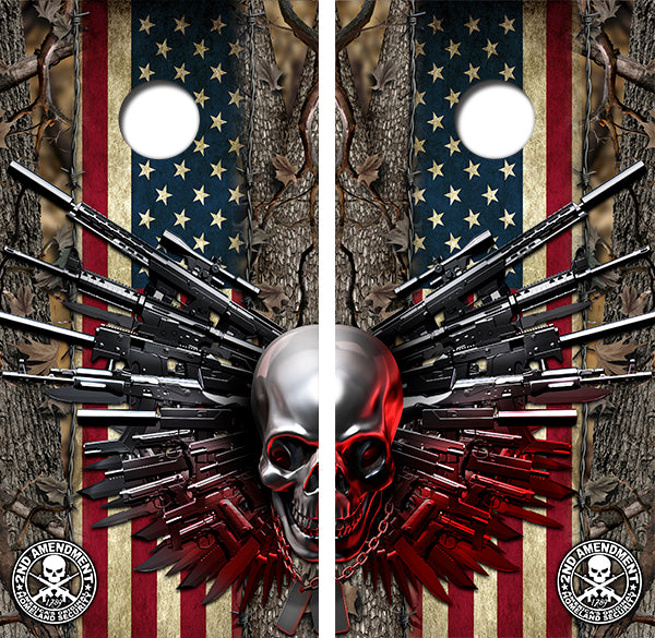 American Flag Skull Guns Cornhole Design