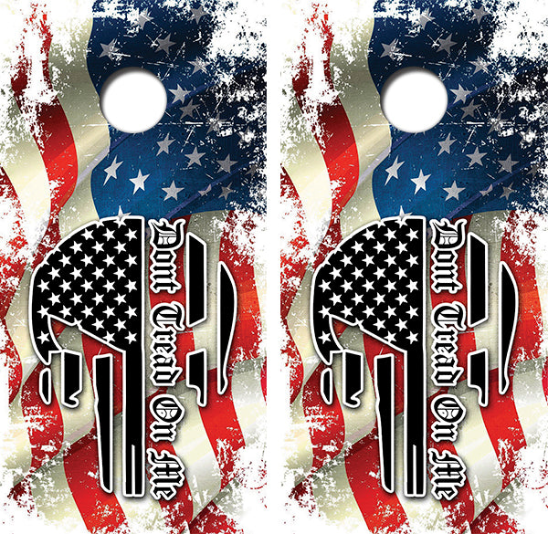 Don't Tread on Me Skull Flag Cornhole Design