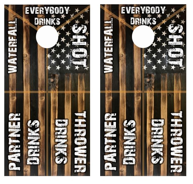 Rustic Flag Drinking Game Cornhole Design