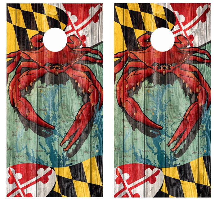 Maryland Crab Themed Cornhole Wood Board Skin Wraps FREE LAMINATE