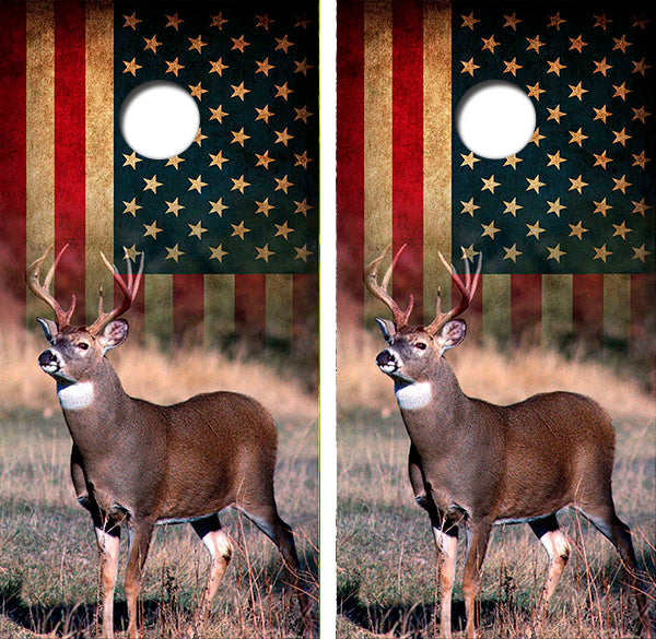 American Flag White Tail Deer Cornhole Design