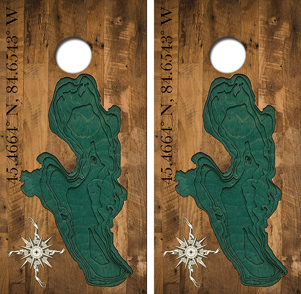 Burt Lake Topography Cornhole Design