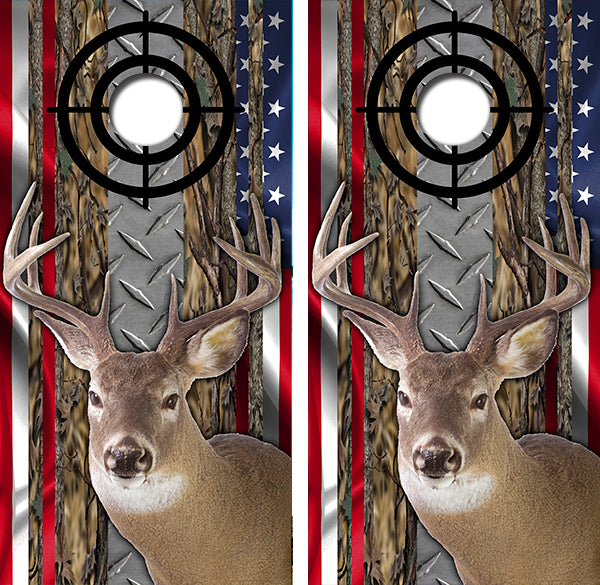 Whitetail Deer Buck Flag Cornhole Design