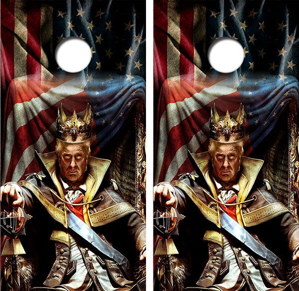 Trump American Flag Throne Cornhole Wrap Decal with Free Laminate Included