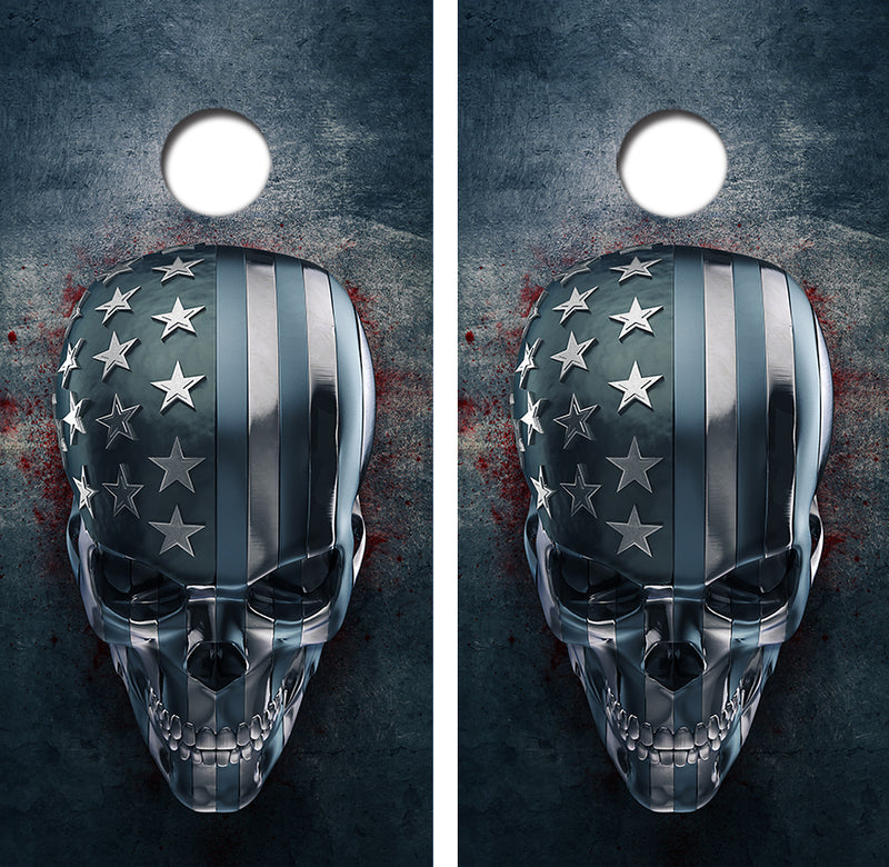 Chrome Skull American Flag Cornhole Design