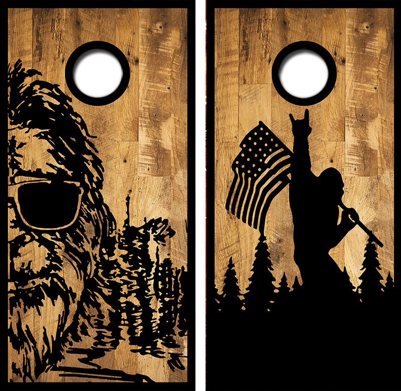 Sasquatch Big Foot American Flag Cornhole Design