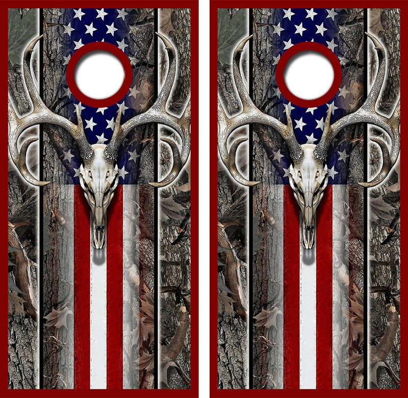 Deer Skull American Flag Cornhole Design
