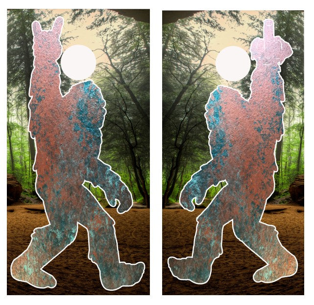 Bigfoot Finger & Devil Horns Cornhole Design