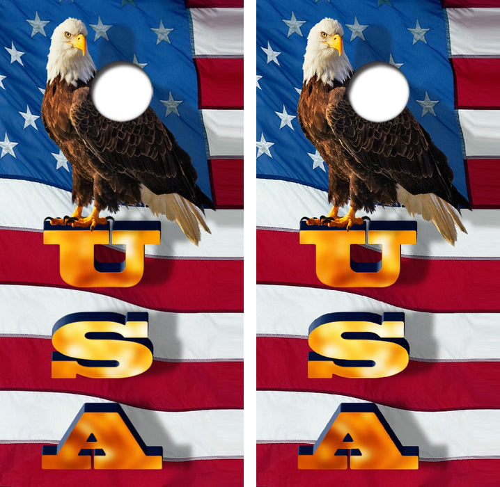 Bald Eagle U.S.A. Flag Cornhole Wrap Decal with Free Laminate Included