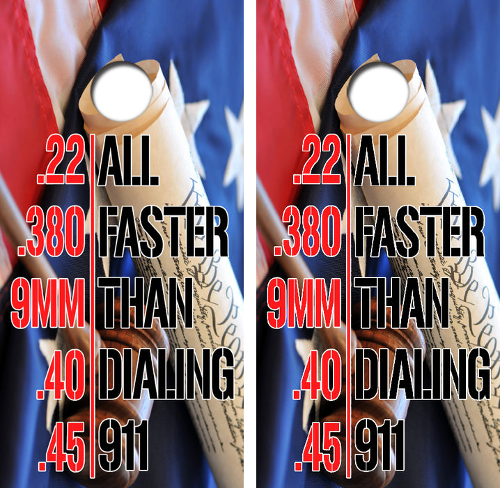 All Faster Than Dialing 911 Cornhole Wrap Decal with Free Laminate Included