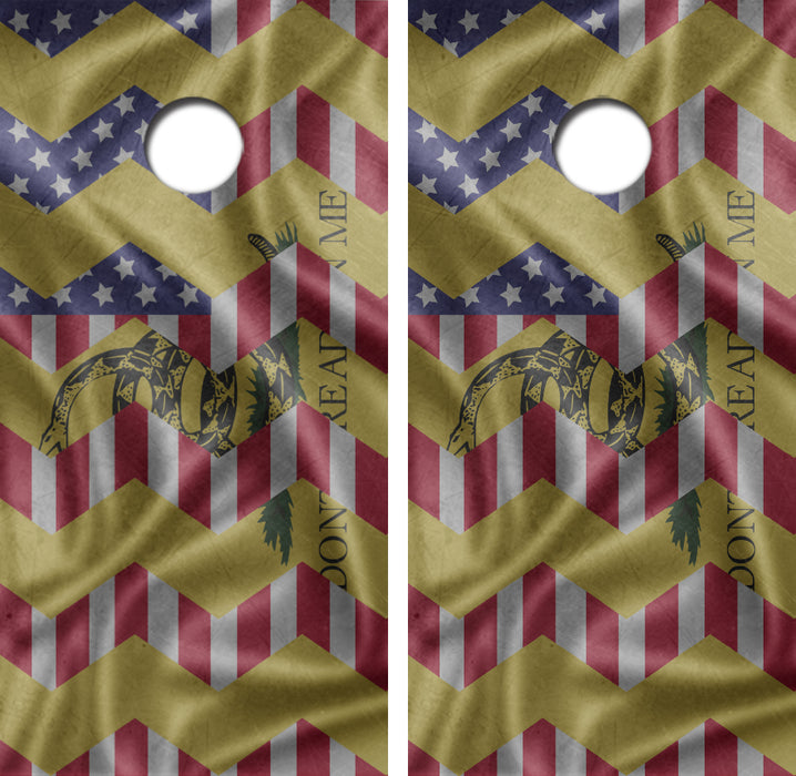 Gadsden Flag Mixed With American Flag Cornhole Wrap Decal with Free Laminate Included