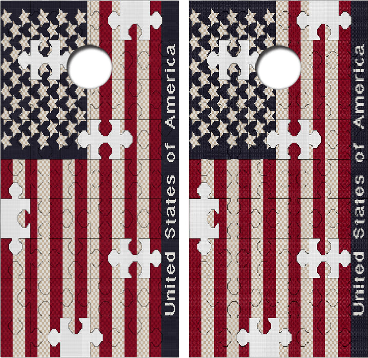 American Flag Puzzel Cornhole Wrap Decal with Free Laminate Included