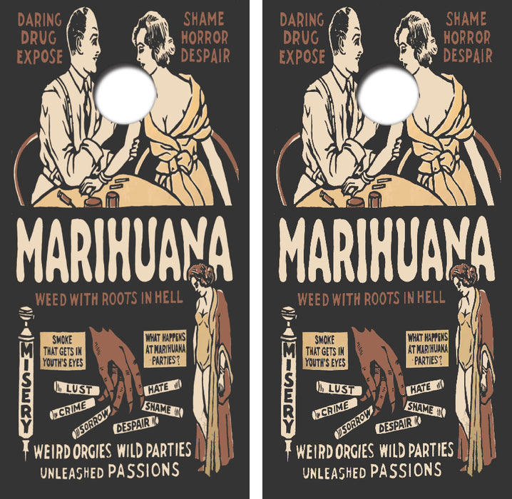 Old Marijuana Scare Ad Cornhole Wrap Decal with Free Laminate Included