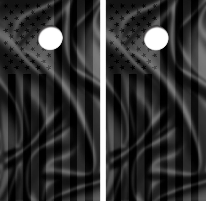 Wavy Black U.S. Flag Cornhole Design