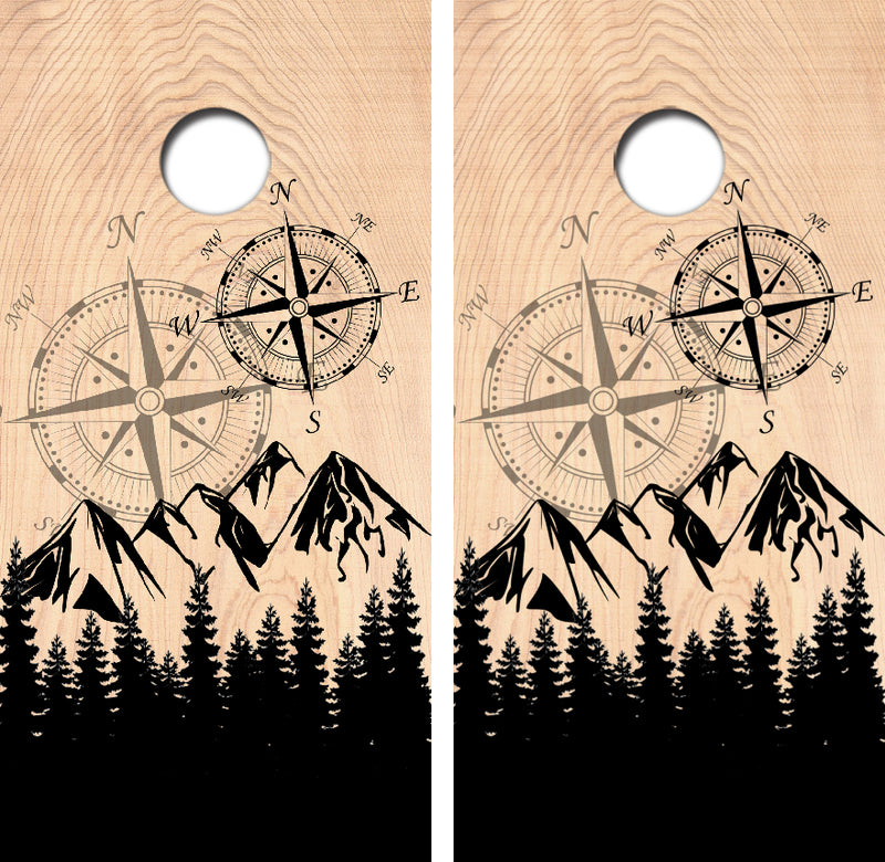 Hiking Camping Compass Cornhole Design