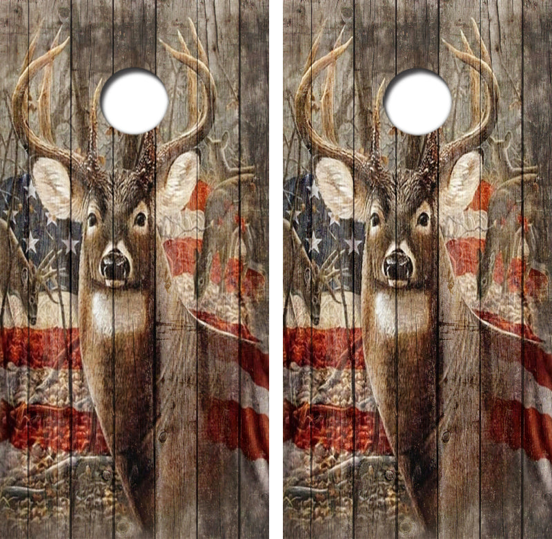 Big Buck American Flag Cornhole Design