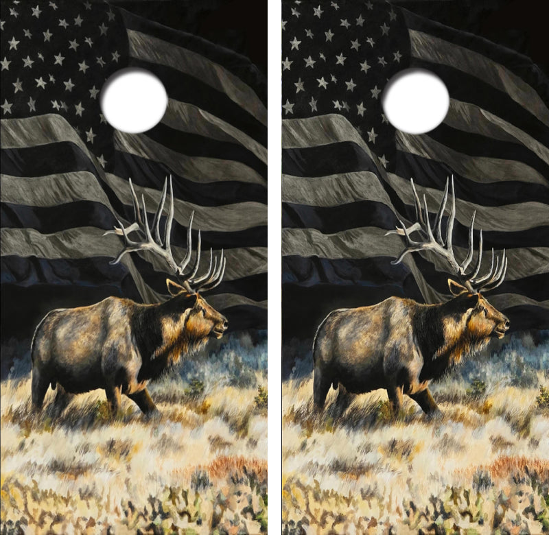 Bull Elk American Flag Cornhole Design