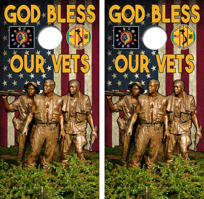 God Bless Our Vets Cornhole Wrap Decal with Free Laminate Included